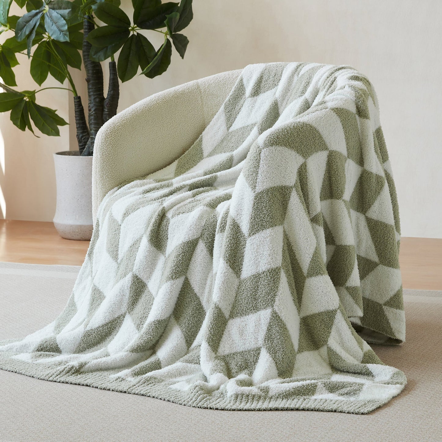 Chevron Feather Yarn Knit Throw Blanket