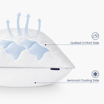 Close up of dual-sided cooling body pillow.#color_White