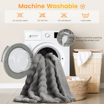 Cozy bliss bubble faux fur heated electric blanket is machine washable.  #color_Light Grey
