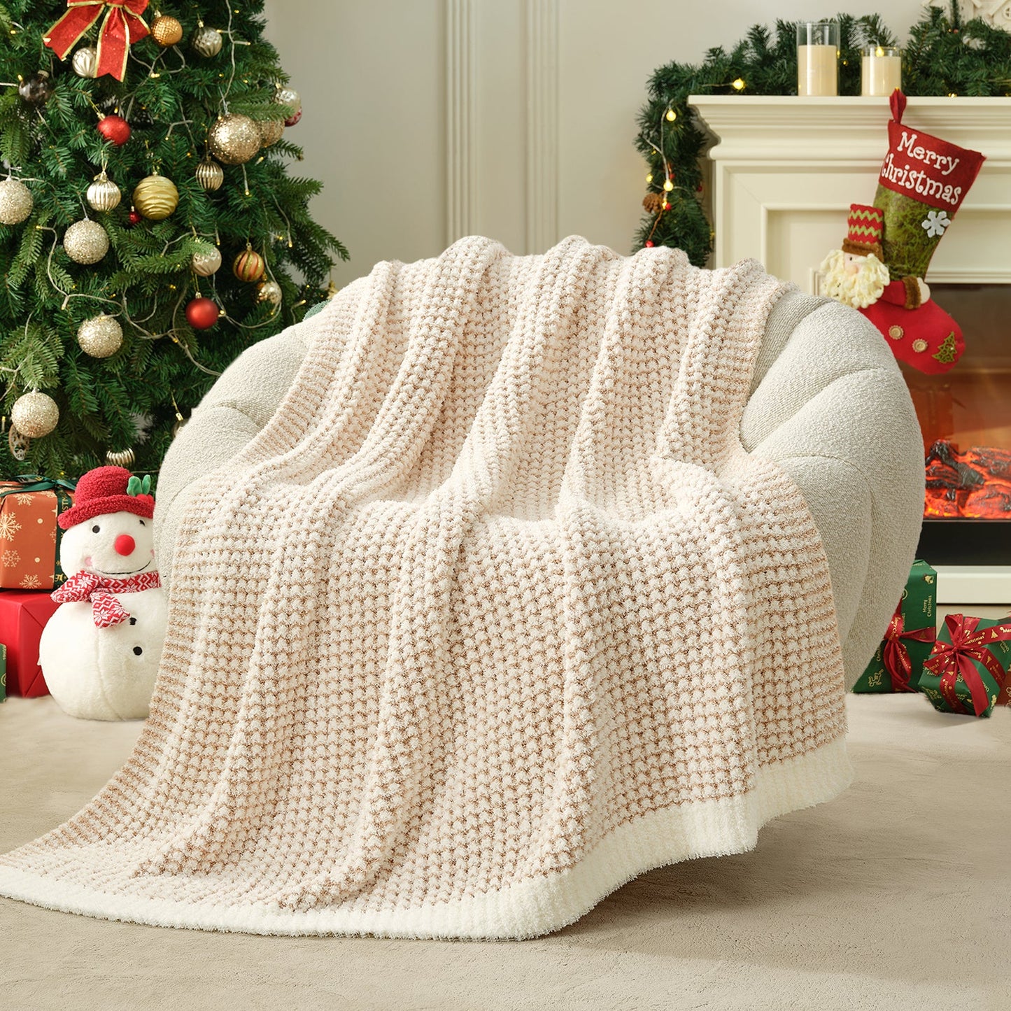Soft Waffle Feather Yarn Throw Blanket