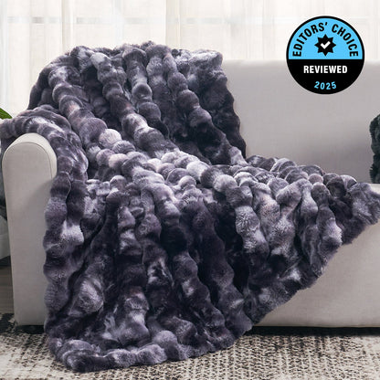 Luxurious Bubble Faux Fur Throw Blanket - Charcoal Grey