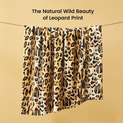 Leopard print milkyplush throw blanket in Brown Leopard displayed hanging, highlighting natural animal print pattern #color_Brown Leopard