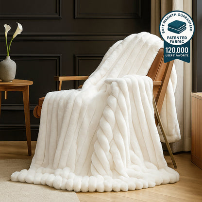 Ultra Chunky Striped Faux Fur Throw Blanket - Navy Blue