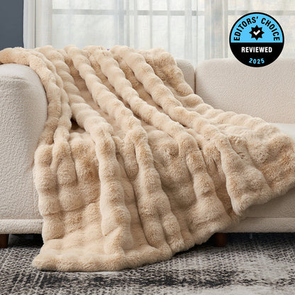 Luxurious Bubble Faux Fur Throw Blanket - Purple