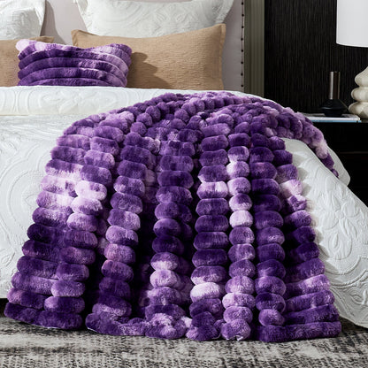 Ultra Chunky Striped Faux Fur Throw Blanket - Misty Blue