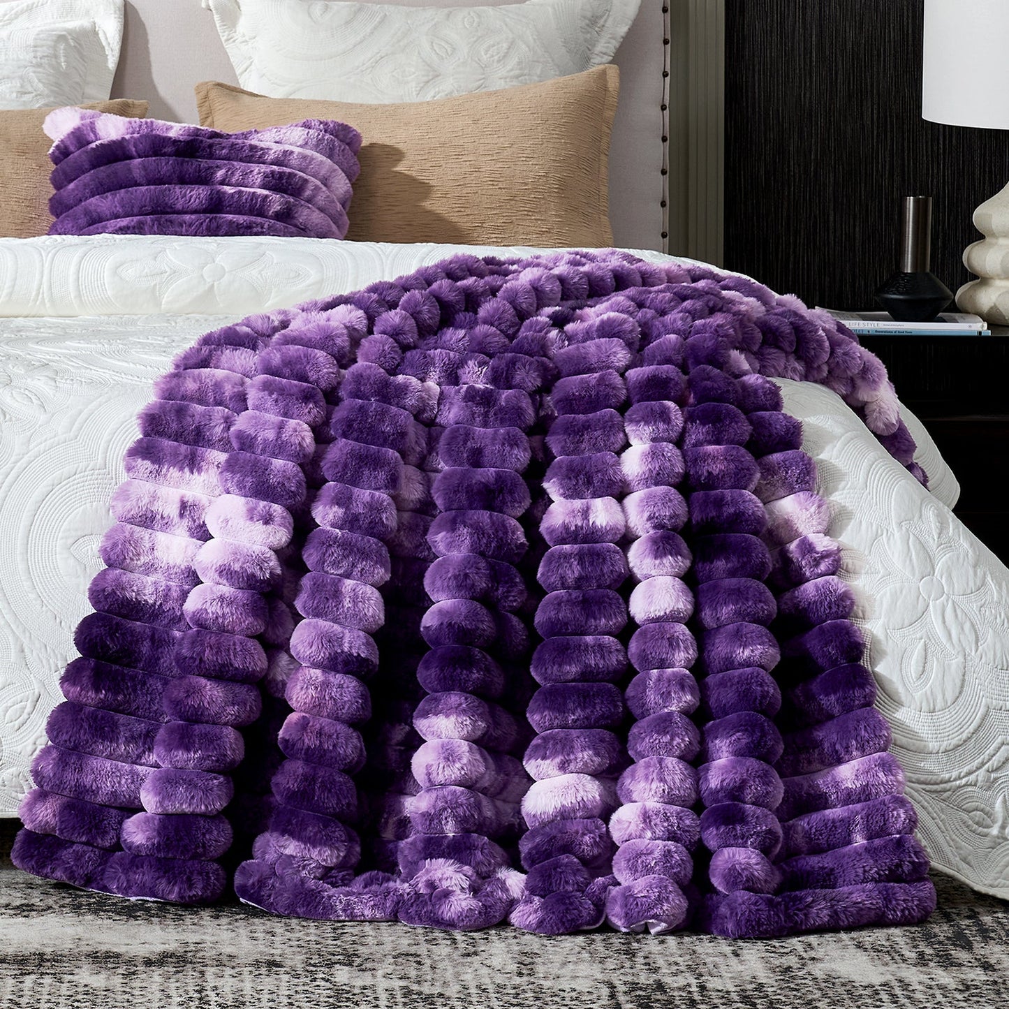 Ultra Chunky Purple Striped Faux Fur Throw Blanket