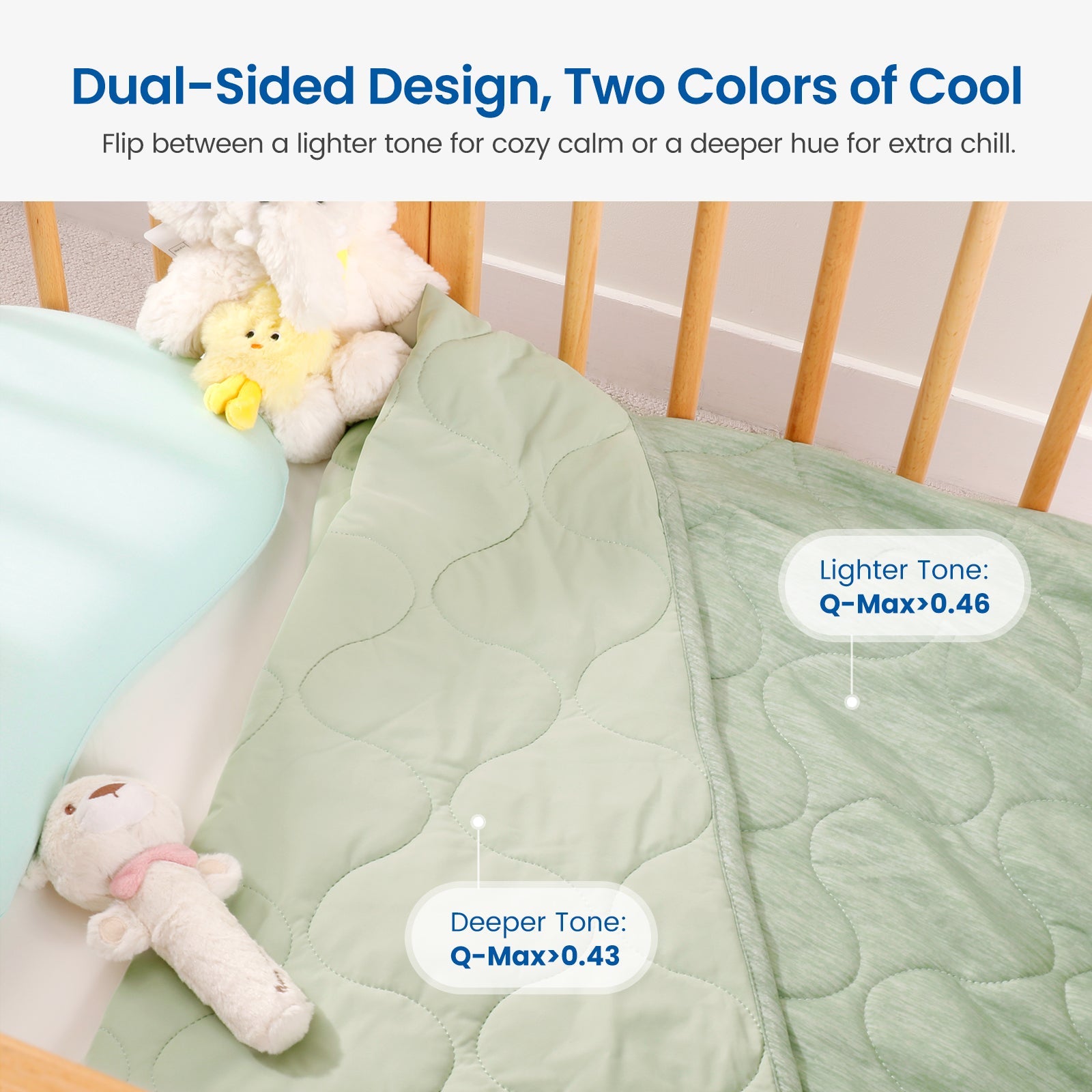 Sage green Cozy Bliss dual-sided cooling comforter, lighter tone for cozy warm and deeper hue for extra cool. #color_Sage Green