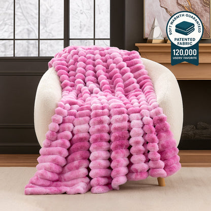 Ultra Chunky Striped Faux Fur Throw Blanket - Navy Blue