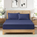Navy Blue Cozy Bliss sheet set in front view.#color_Navy Blue