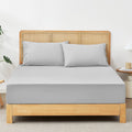 Light gray cooling sheet set with pillowcases on a bed, ultra-soft and breathable bedding #Color_Light Grey