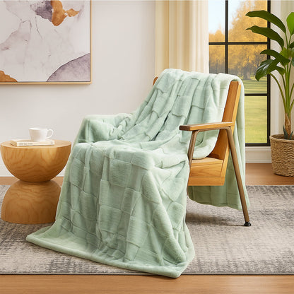 Checkerboard Faux Fur Throw Blanket