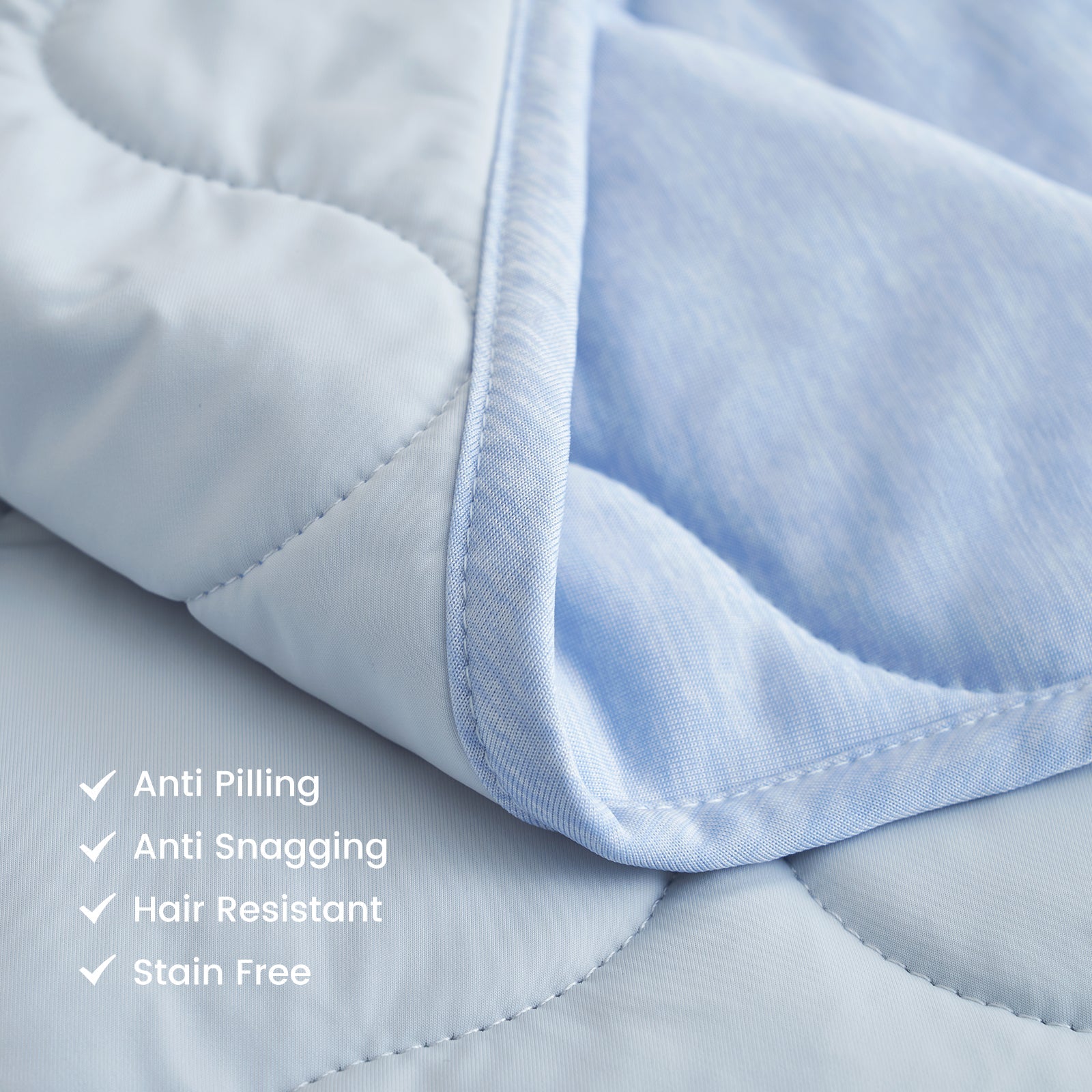 Cool blue cooling blanket, anti-pilling, anti-snagging, hair-resistant, stain-free. #color_Cool Blue