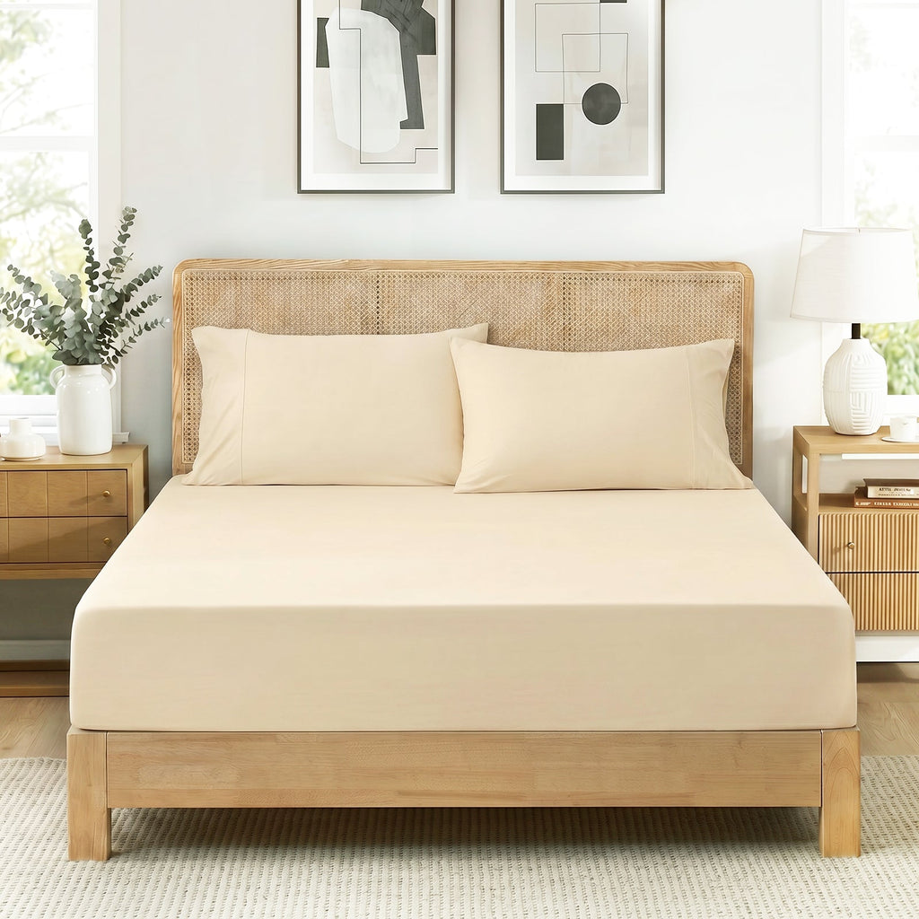 Khaki Cozy Bliss sheet set in front view.#color_Khaki