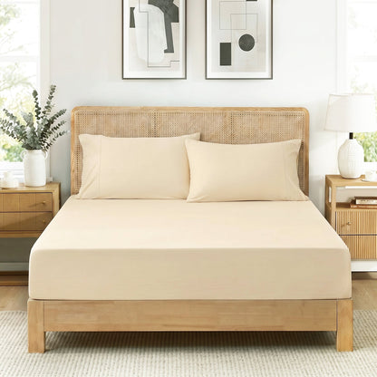 Khaki Cozy Bliss sheet set in front view.#color_Khaki