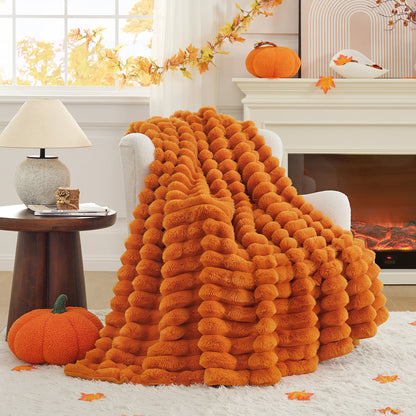 Ultra Chunky Striped Faux Fur Throw Blanket - Pink