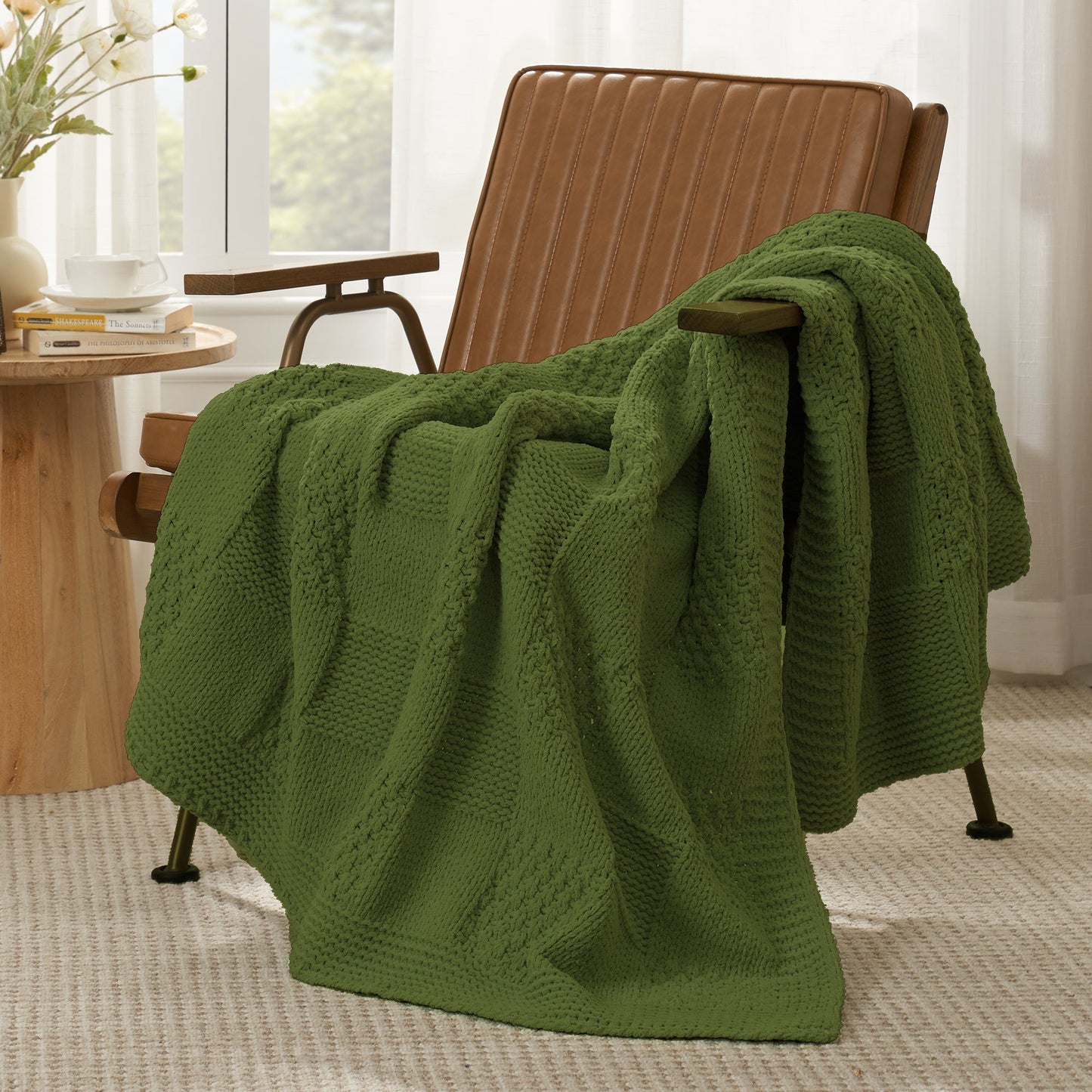 Checkered Chenille Knit Throw Blanket