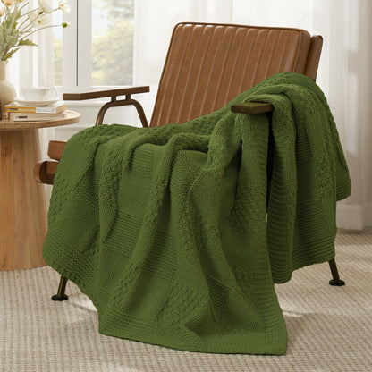 Checkered Chenille Knit Throw Blanket