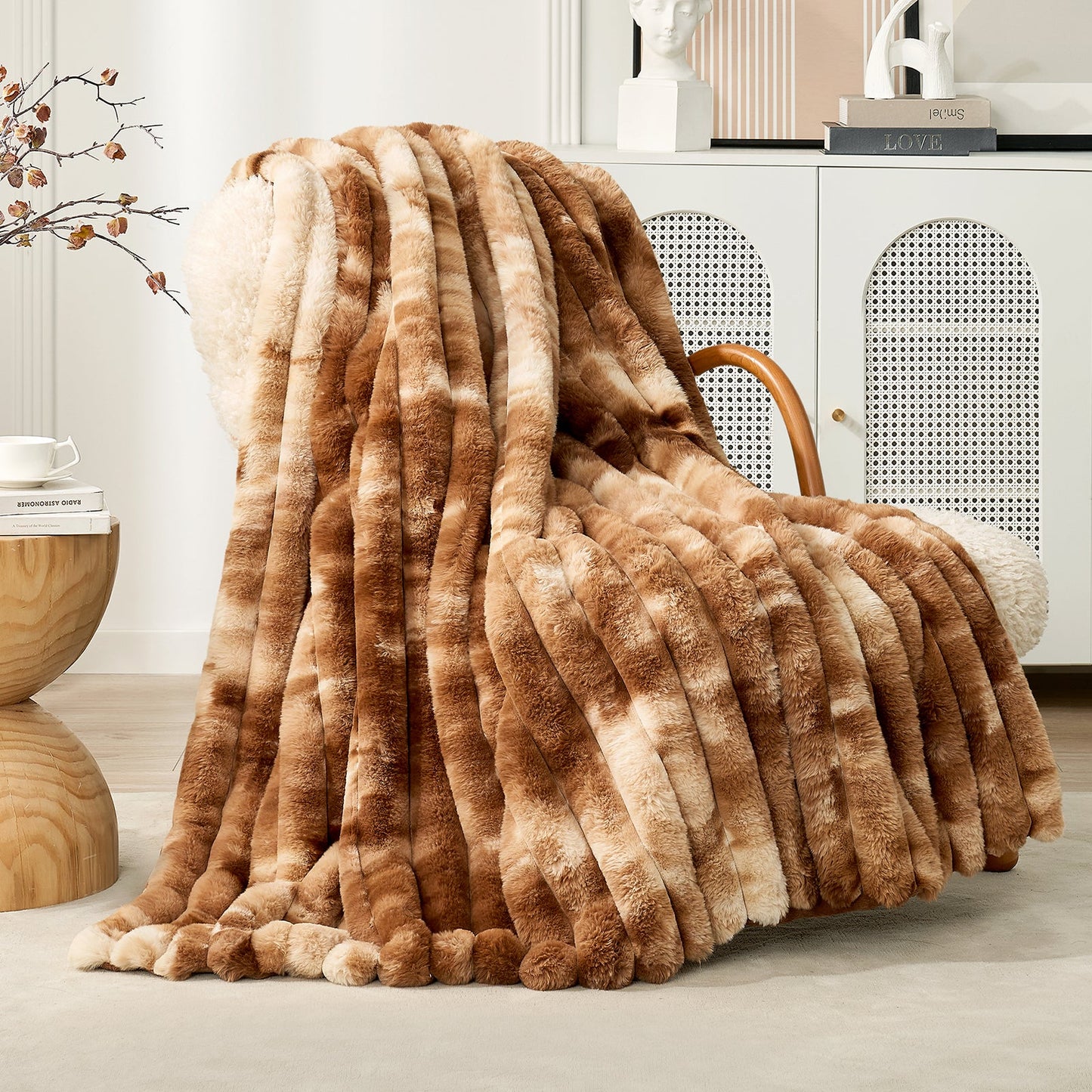 Ultra Chunky Striped Faux Fur Throw Blanket