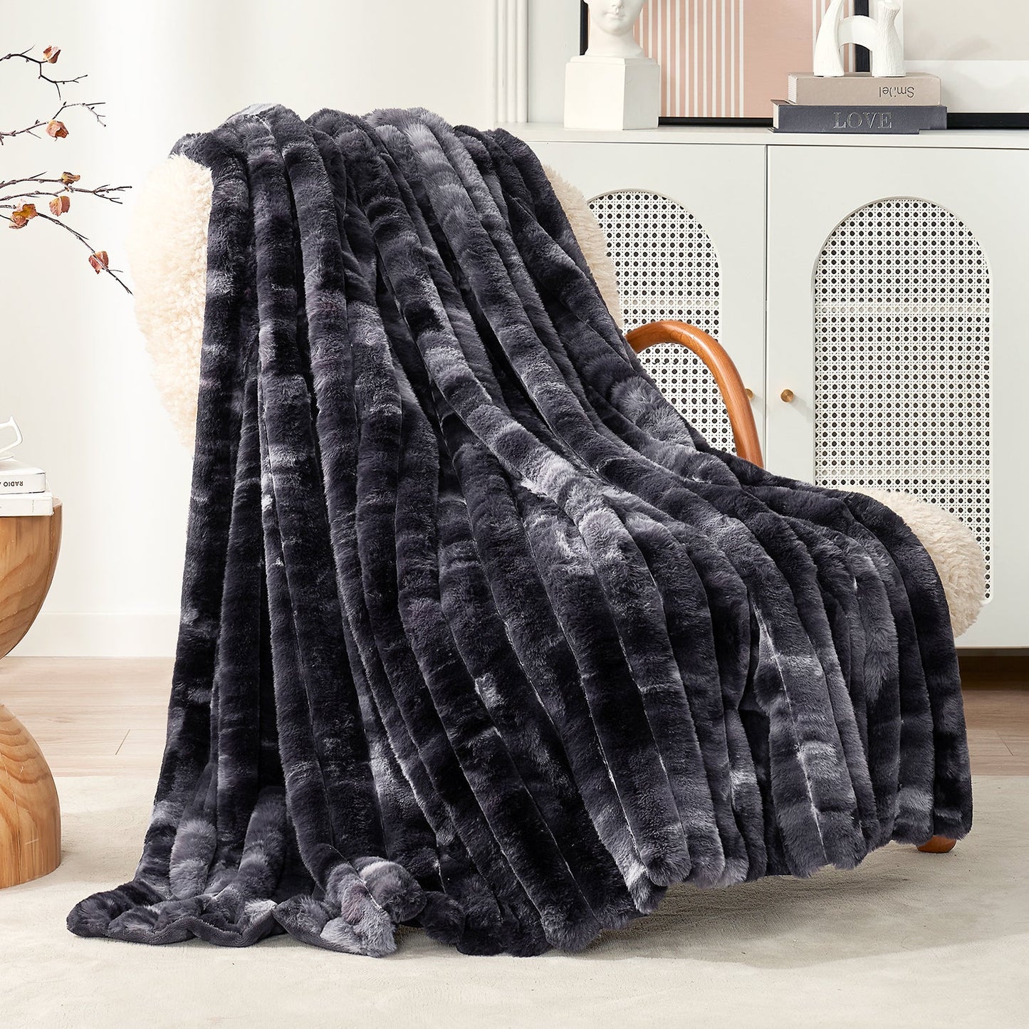 Ultra Chunky Striped Faux Fur Throw Blanket - Pink