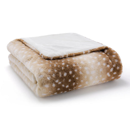 Cozy Bliss Leakproof Faux Fur Pet Blanket in Deer Print, neatly folded to show the plush texture. #color_Brown Sherpa Deer
