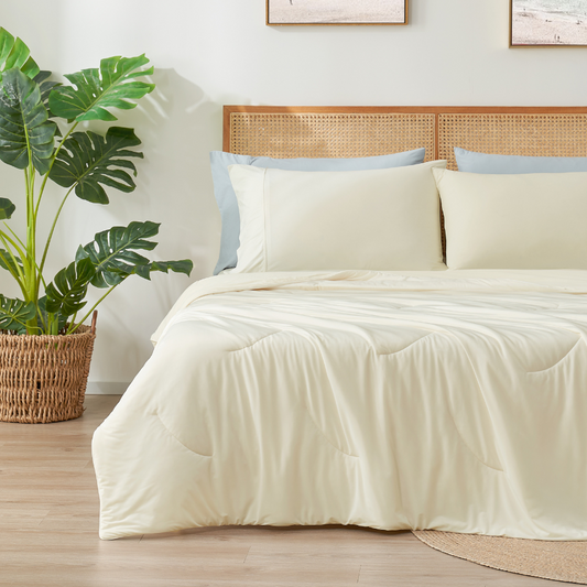 Cozy Bliss Ultra Cooling Double-sided Comforter front view.#color_Snow Ivory