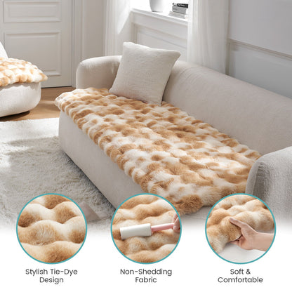 Brown tie-dye couch cover on a sofa with close-up details of fabric texture and care.#color_Tie-dye Brown