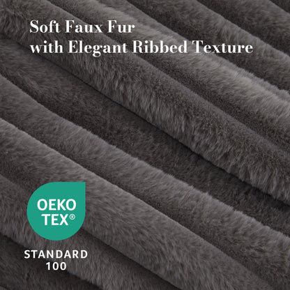 Cozy Bliss striped faux fur backrest reading pillow with portable carry handle and OEKO-TEX certified fabric #color_Charcoal Grey