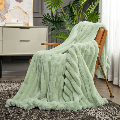 Ultra Chunky Striped Faux Fur Throw Blanket - Navy Blue