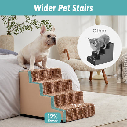 Wider Cozy Bliss foam pet stairs with 12% deeper steps compared to others for better stability. #color_Light Brown
