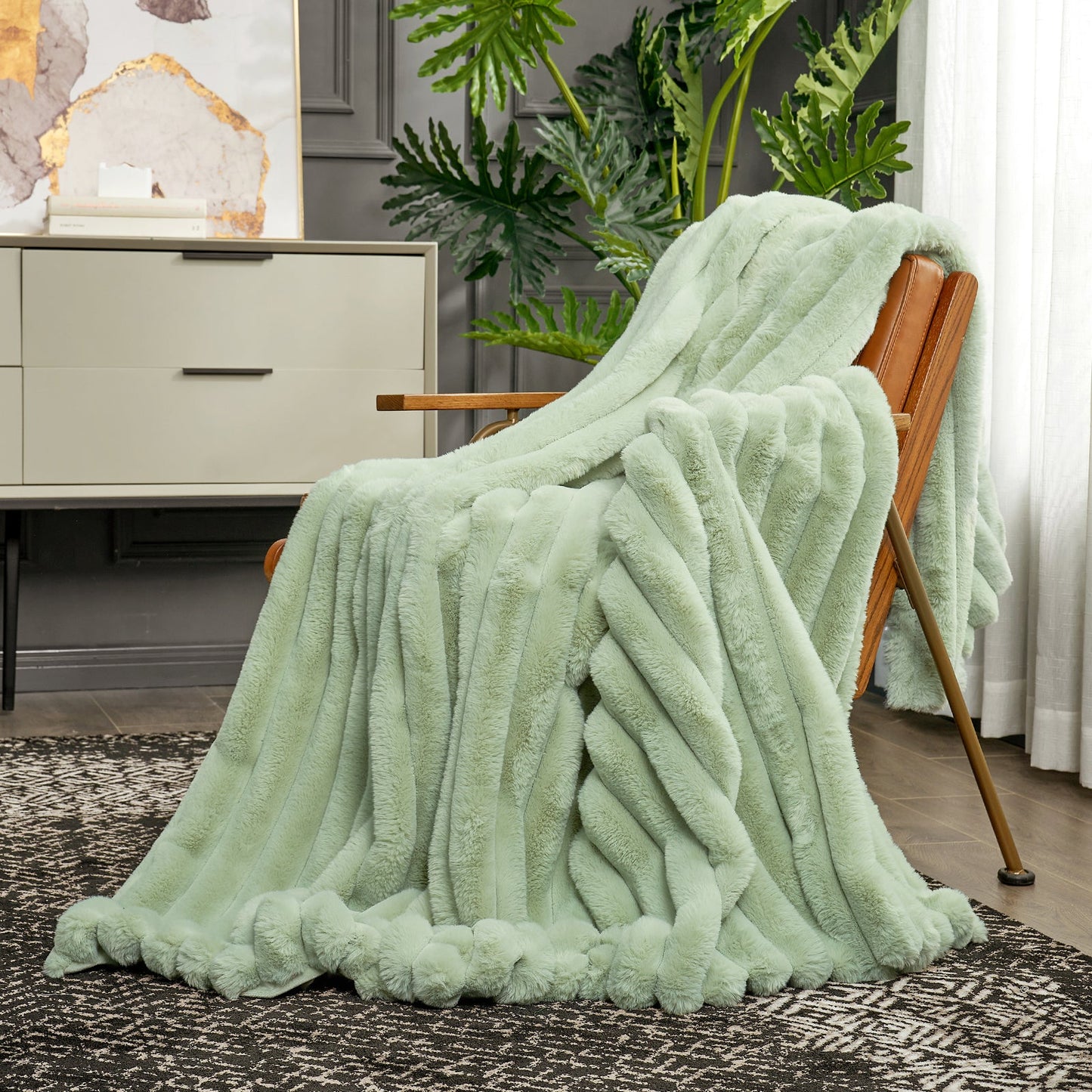 Ultra Chunky Striped Faux Fur Throw Blanket - Pink