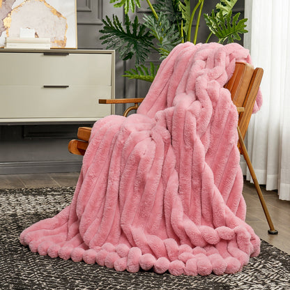 Ultra Chunky Striped Faux Fur Throw Blanket