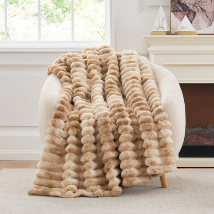 Ultra Chunky Striped Faux Fur Throw Blanket - Navy Blue