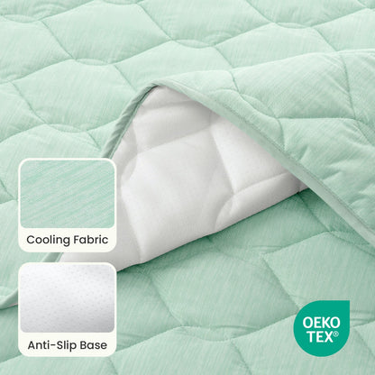 Close up of OEKO-TEX certified Blue couch cover fabric with cooling fabric and anti-slip base.#Color_Light Mint Green