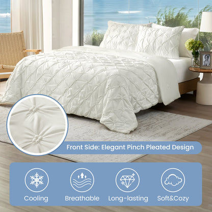Close-up of pintuck cooling comforter design. #Color_Off White