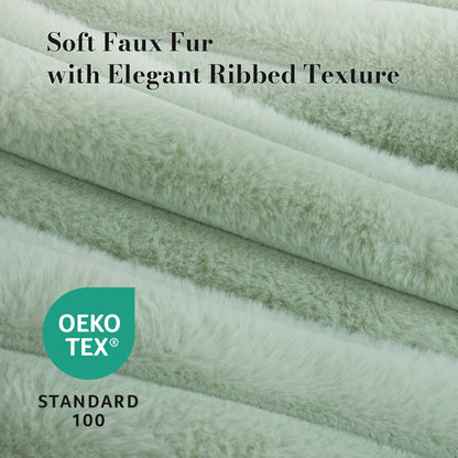 Cozy Bliss striped faux fur backrest reading pillow with portable carry handle and OEKO-TEX certified fabric #color_Sage Green