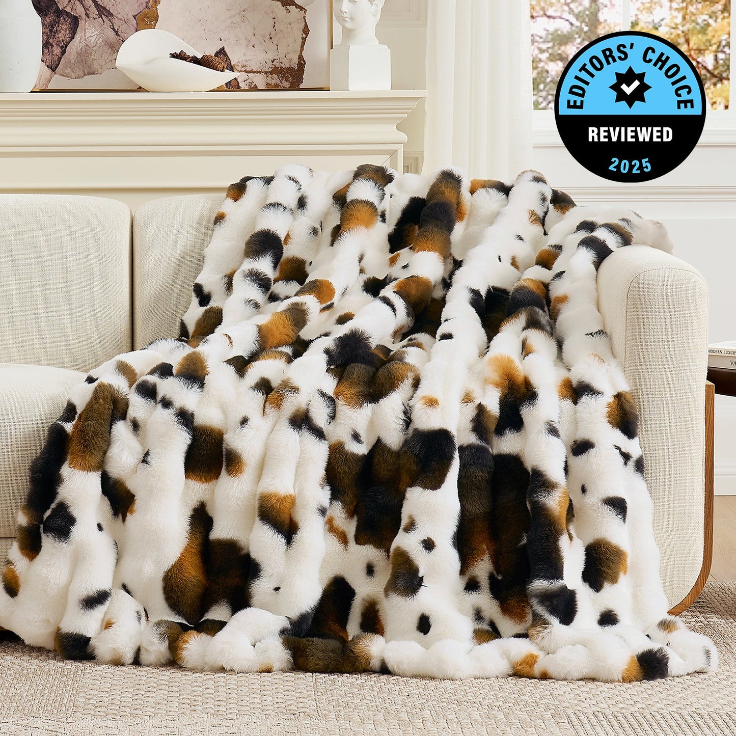 Luxurious Bubble Faux Fur Throw Blanket - Beige