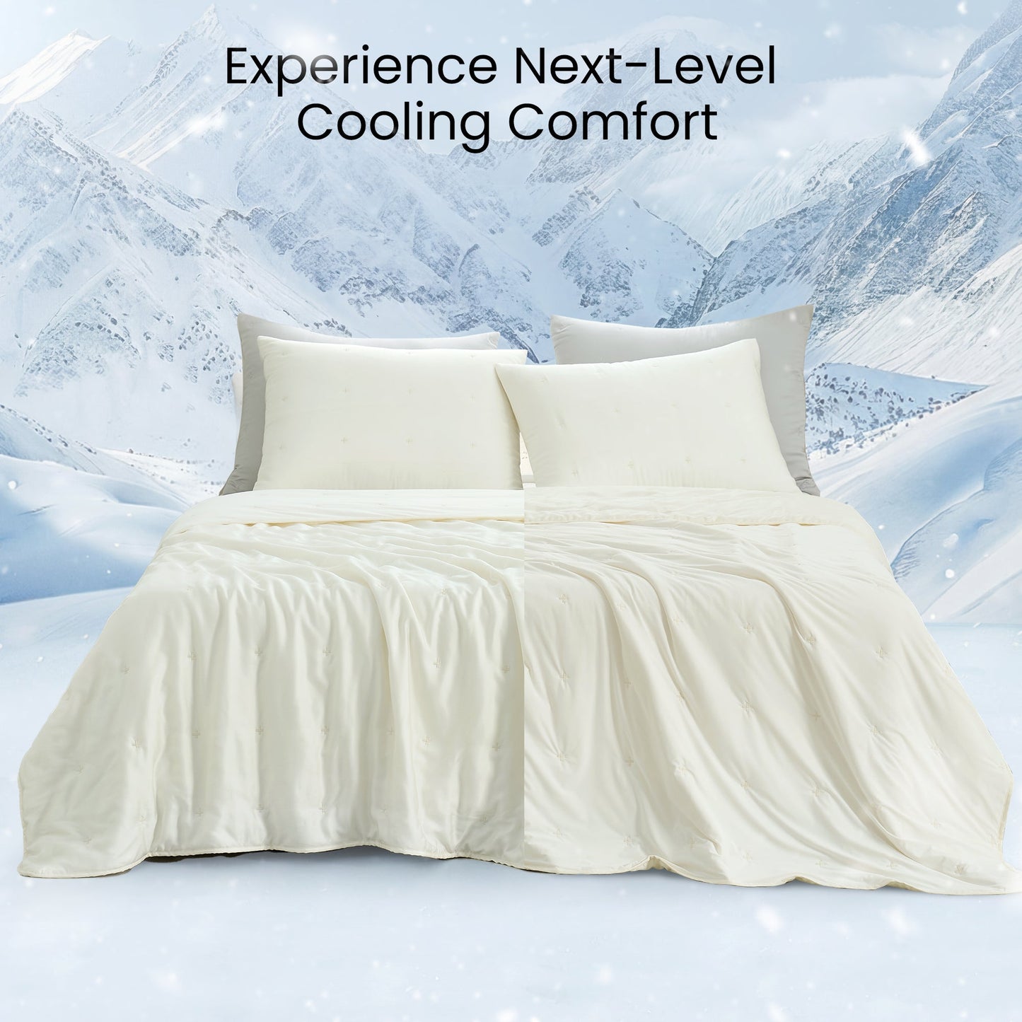 White Tencel™ Lyocell cooling comforter full bed view.#Color_Off White