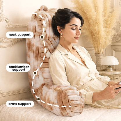 Cozy Bliss faux fur reading pillow providing back lumbar and arm support for cozy reading time #color_Tie-dye Beige