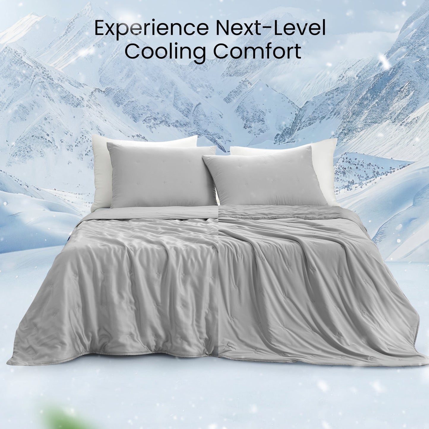 Grey Tencel™ Lyocell cooling comforter full bed view.#Color_Grey