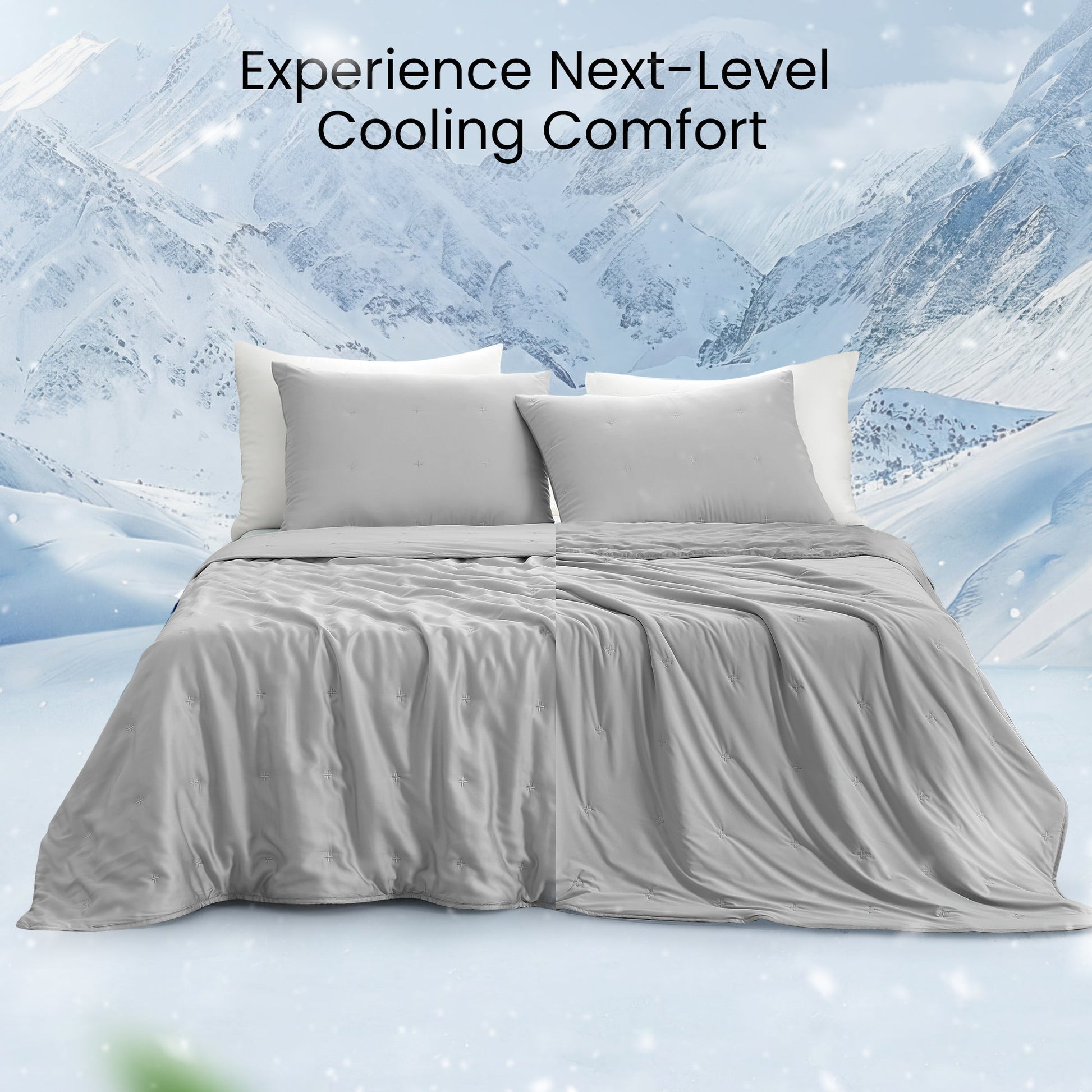 Grey Tencel™ Lyocell cooling comforter full bed view.#Color_Grey