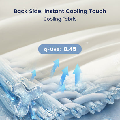 Close-up of cooling fabric with Q-MAX value displayed. #Color_Off White