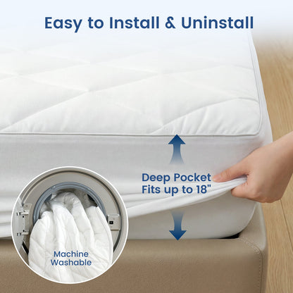 Mattress with deep pocket feature being installed, showing ease of installation and uninstallation. #color_Off White
