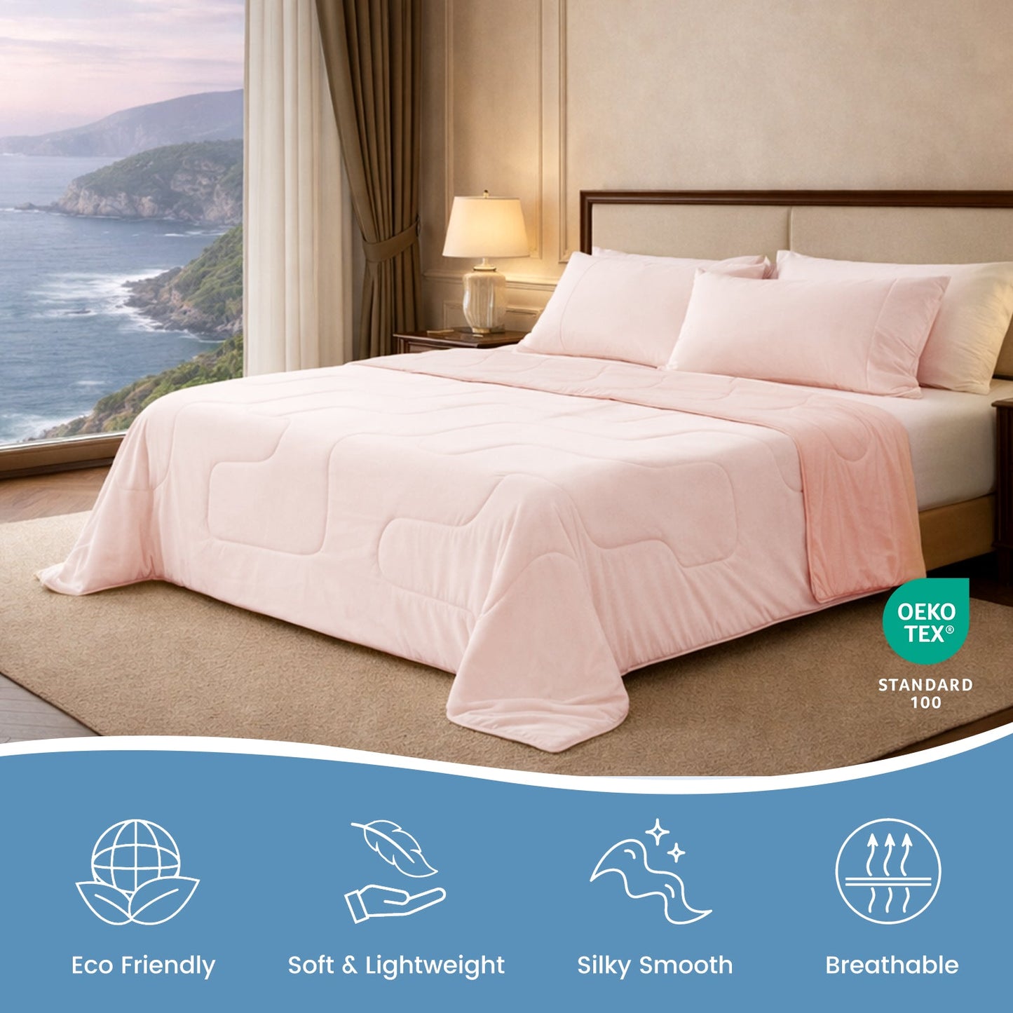 Cozy Bliss Sorona® Natural Fiber Ultra Breathable Cooling Comforter in pink.#color_Pink