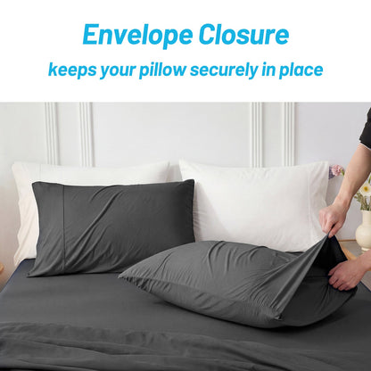 Detail of Cozy Bliss encelope cooling pillowcases, keeping pillow in place. #color_Charcoal Grey