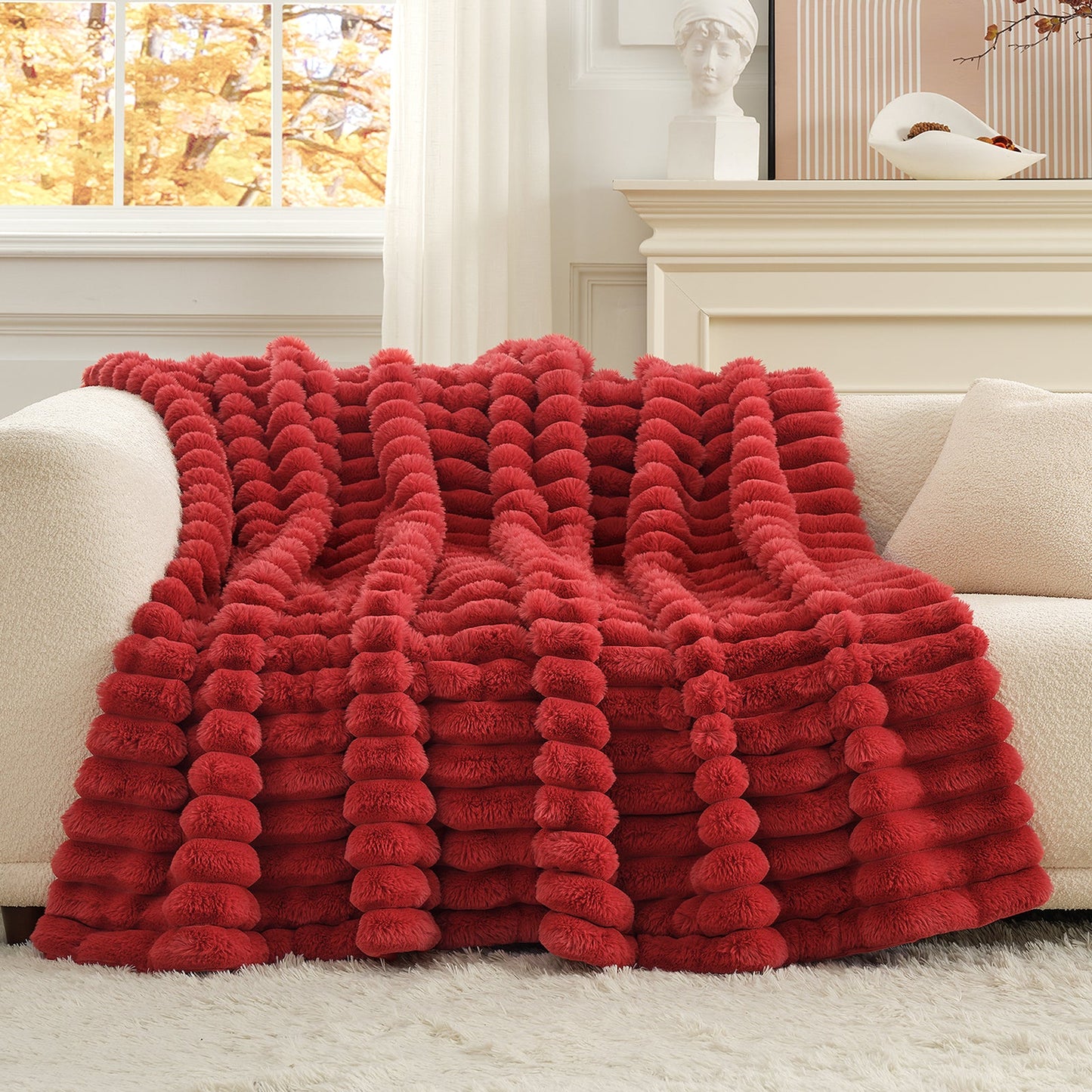 Ultra Chunky Striped Faux Fur Throw Blanket - Rainbow