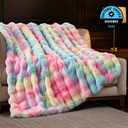 Luxurious Bubble Faux Fur Throw Blanket - Brown Leopard