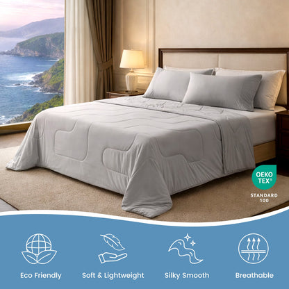 Cozy Bliss Sorona® Natural Fiber Cooling Comforter with eco-friendly, soft fabric. #color_Light Grey