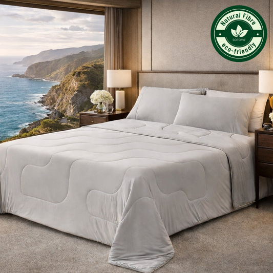 Cozy Bliss Sorona® Natural Fiber Ultra Breathable Cooling Comforter in cool grey.#color_Light Grey