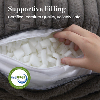 Cozy Bliss striped faux fur reading pillow with premium quality filling for responsive support #color_Charcoal Grey