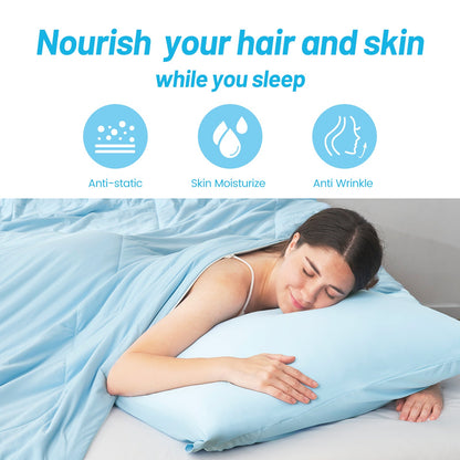 Cooling pillowcase benefits: Nourish hair and skin while sleeping. #color_Sky Blue